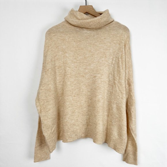 Anthropologie Alpaca Wool Oversized Knit Cowl Turtleneck Sweater Chunky Cozy XS - Picture 1 of 5